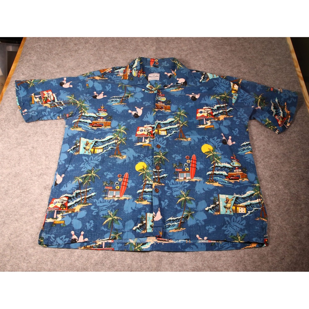 David Carey Originals Mens 2XL Blue Island Bowl Tropical Bowling Aloha Shirt